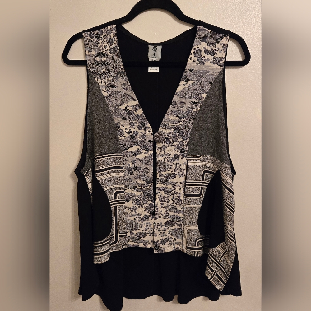 Yasuko Vintage Japanese Kimono Silk/Linen Vest  Art To Wear Sz S/M